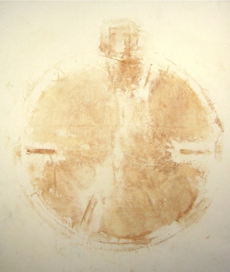 Hrayr Eulmessekian, Face Lift, 2001. rust on canvas, 6x7 ft