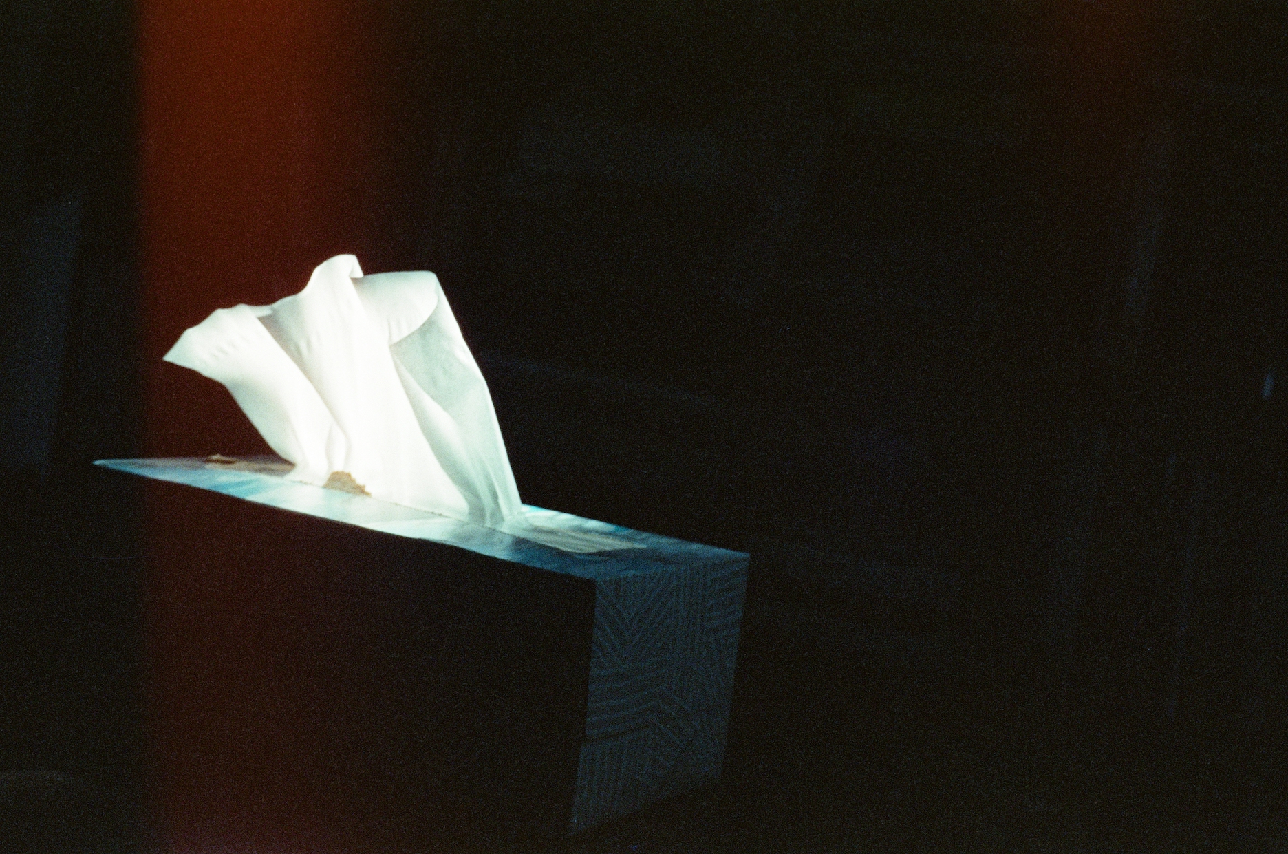 Finding light or Still life of an illuminated tissue box, 2021, Cinestill 800t Color Negative Film