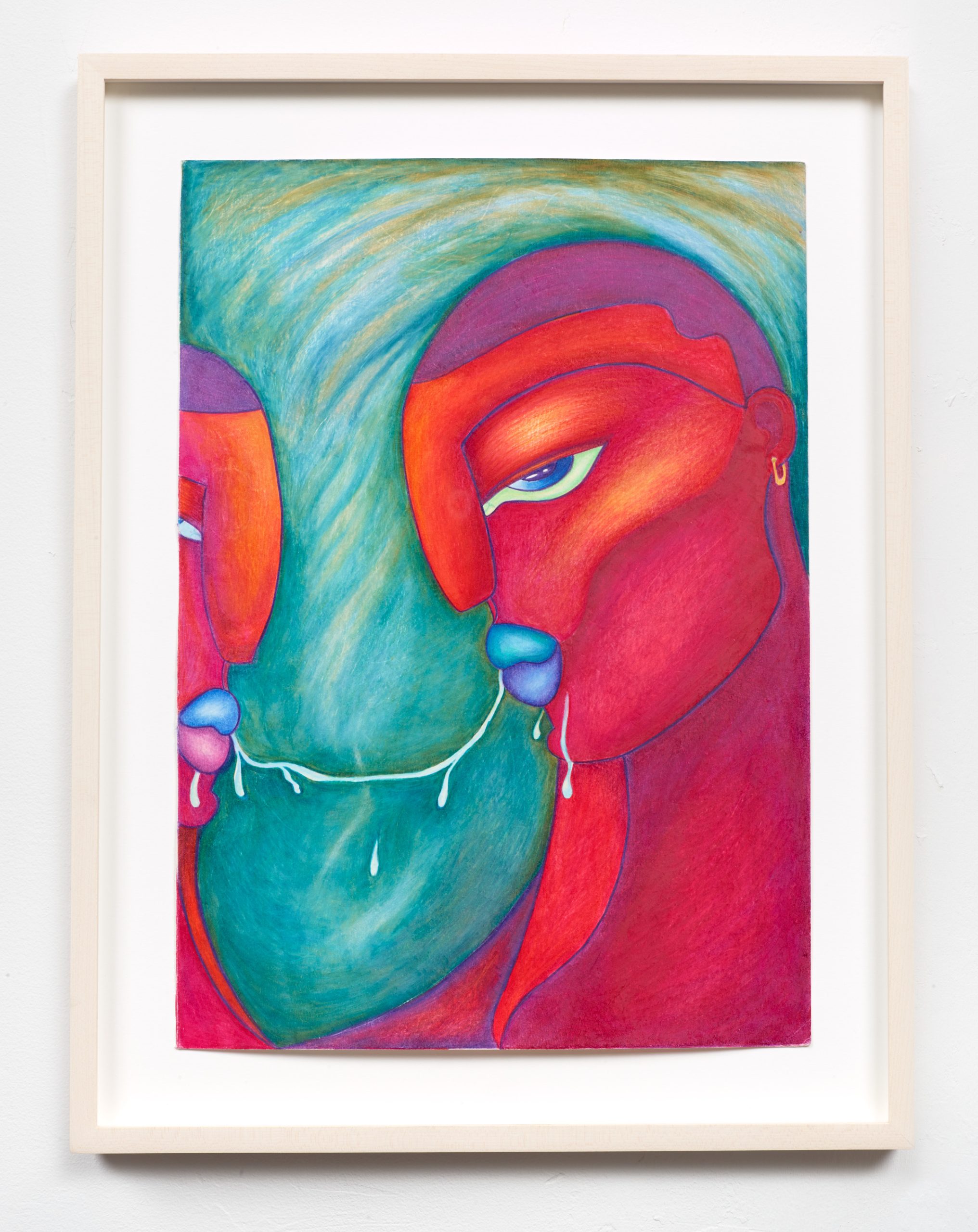 Face Time, 2021, Colored oil pencil on paper, 20.25 x 15.5 in (Framed)
Courtesy the artist and Kapp Kapp