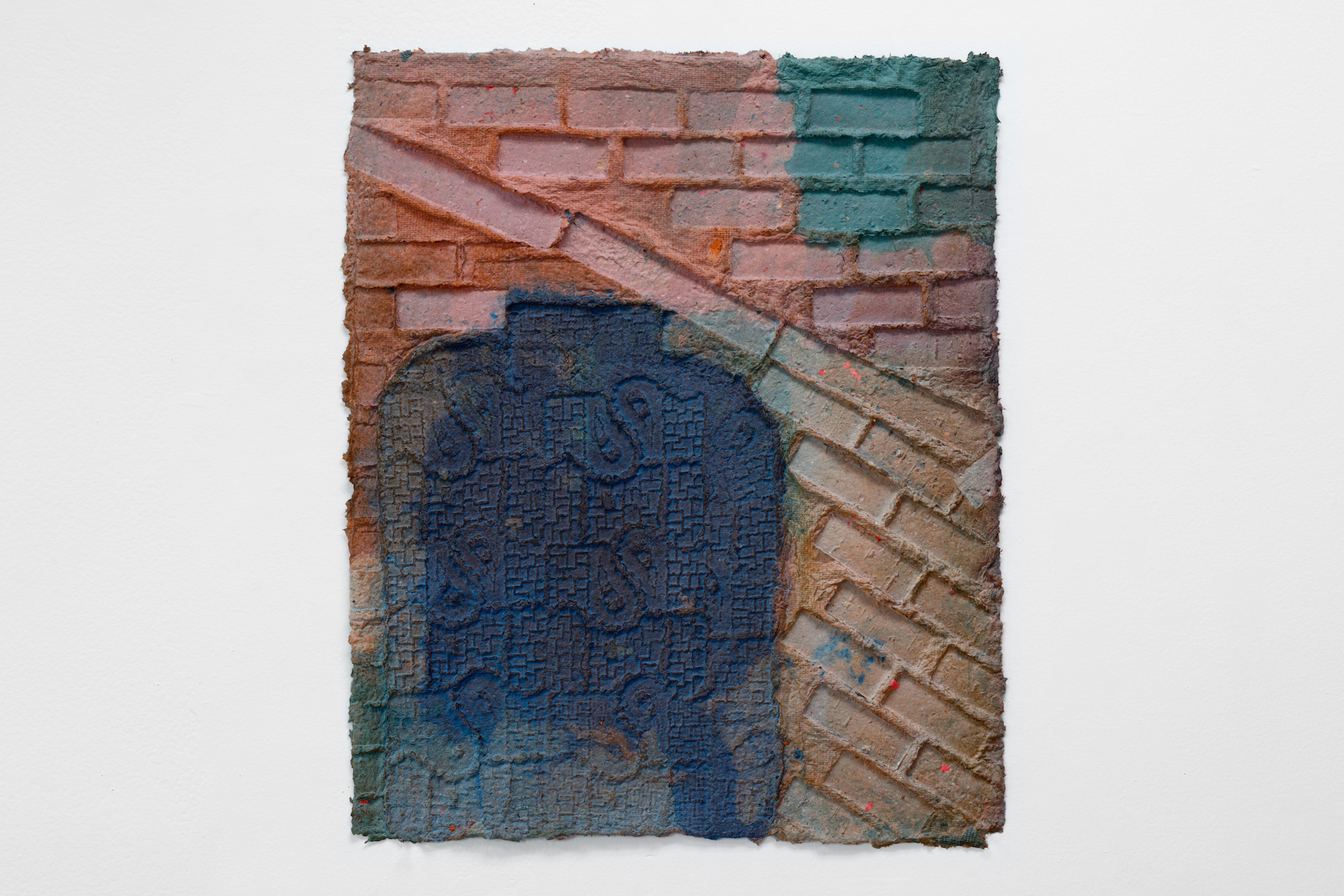 On the corner, Under the sun, 2021, Dyed handmade paper, 26.5 x 22.5 in 
