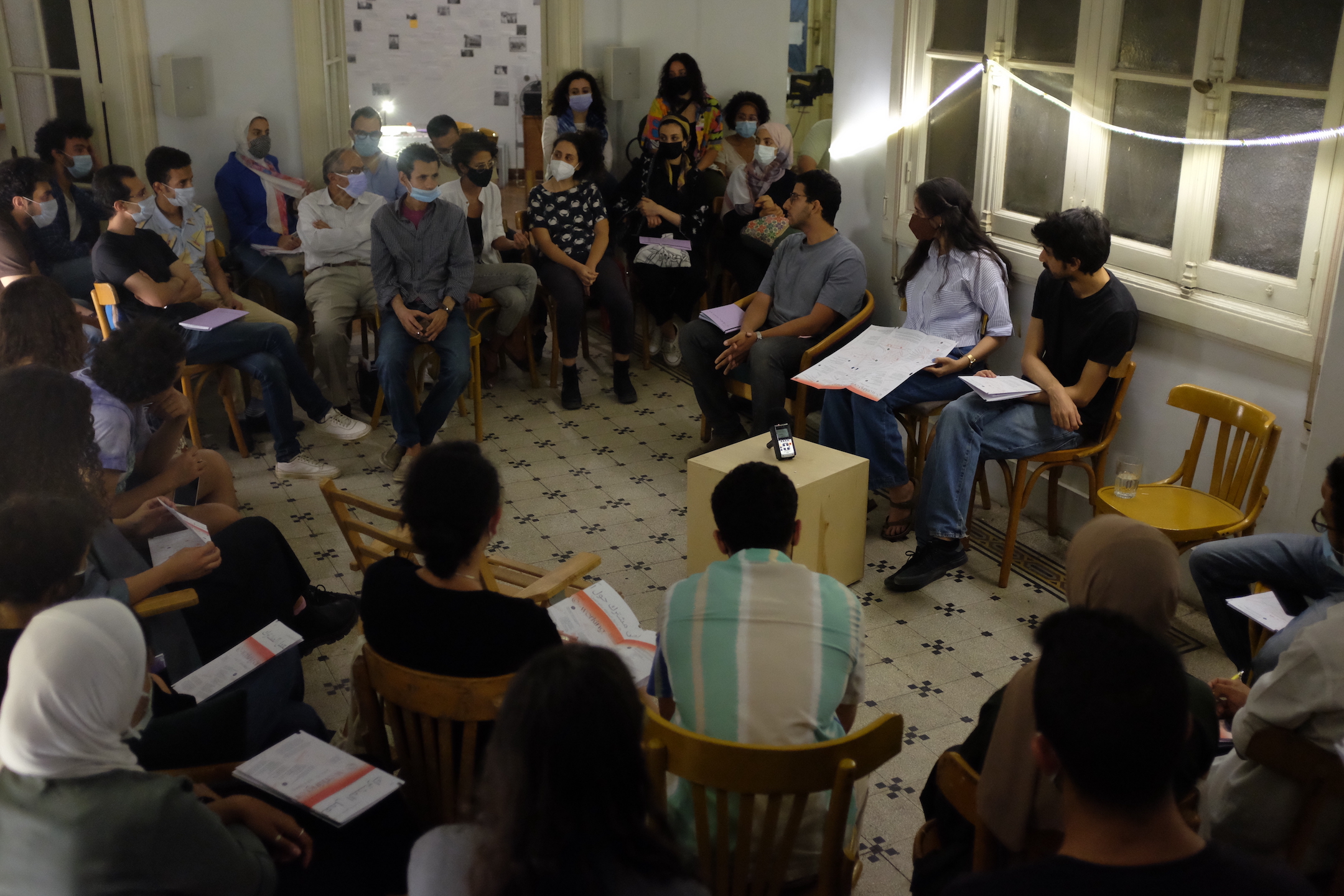 Co-working on Co-working, with Omar Kassab, 2021, discussion moderated by Ahmet Refaat, Contemporary Image Collecitve, Cairo. Photo Credit: Eslam Abd El Salam