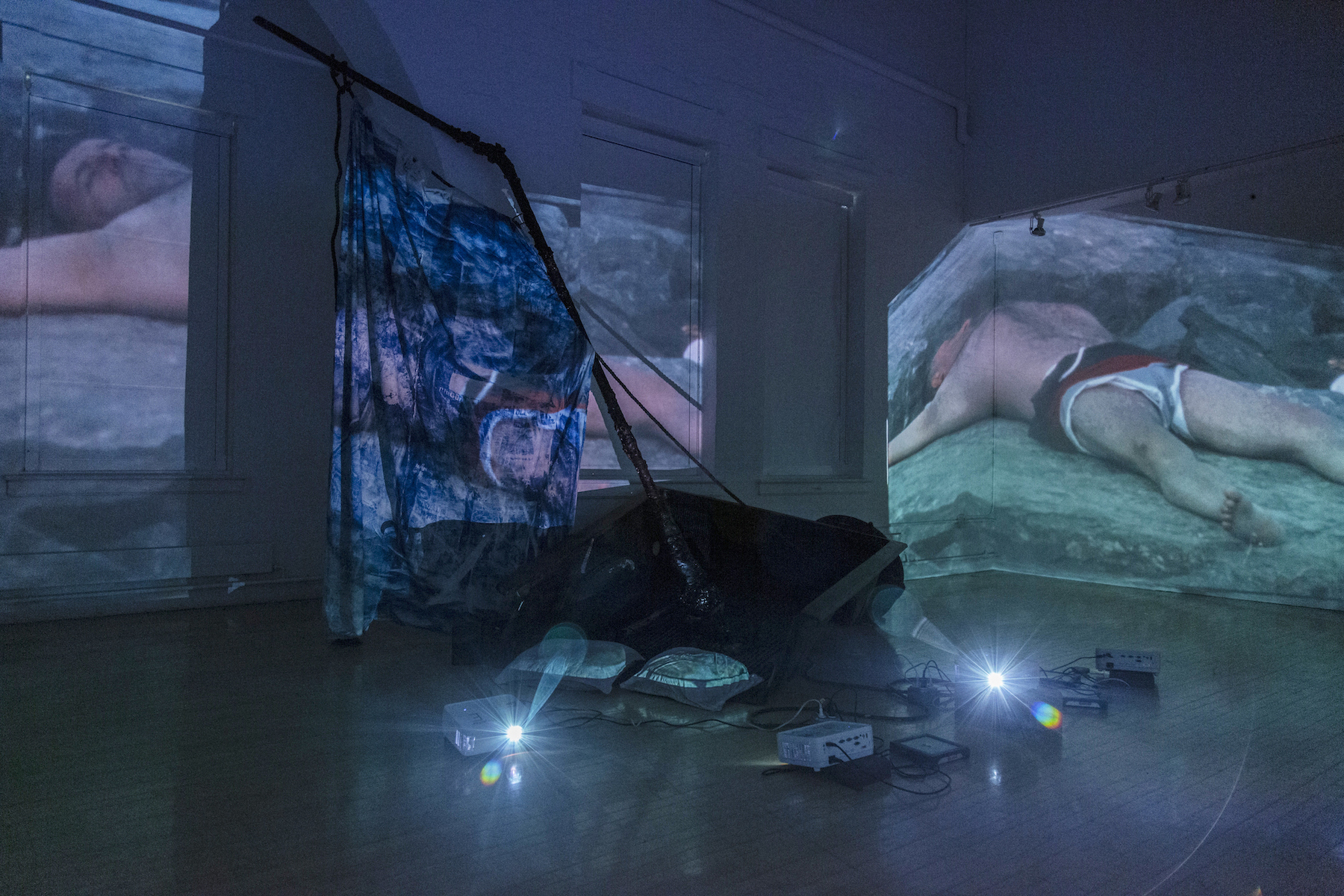 Installation view, 2019, Sirens, 4- channel projection, Ithaca, NY.