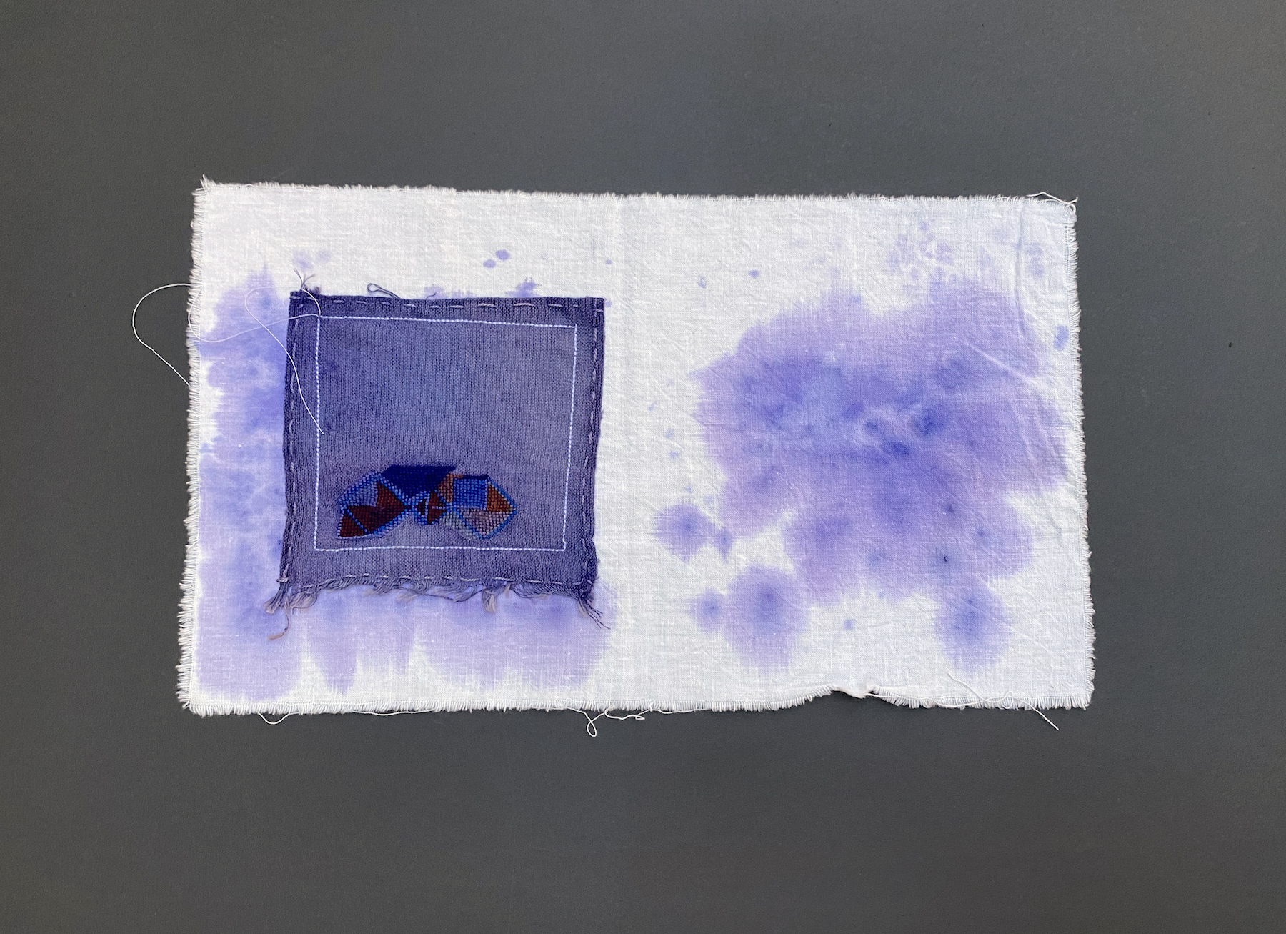 Muscle Memory, experiment (II), 2021, cotton thread on cotton fabric, indigo coloring dye.