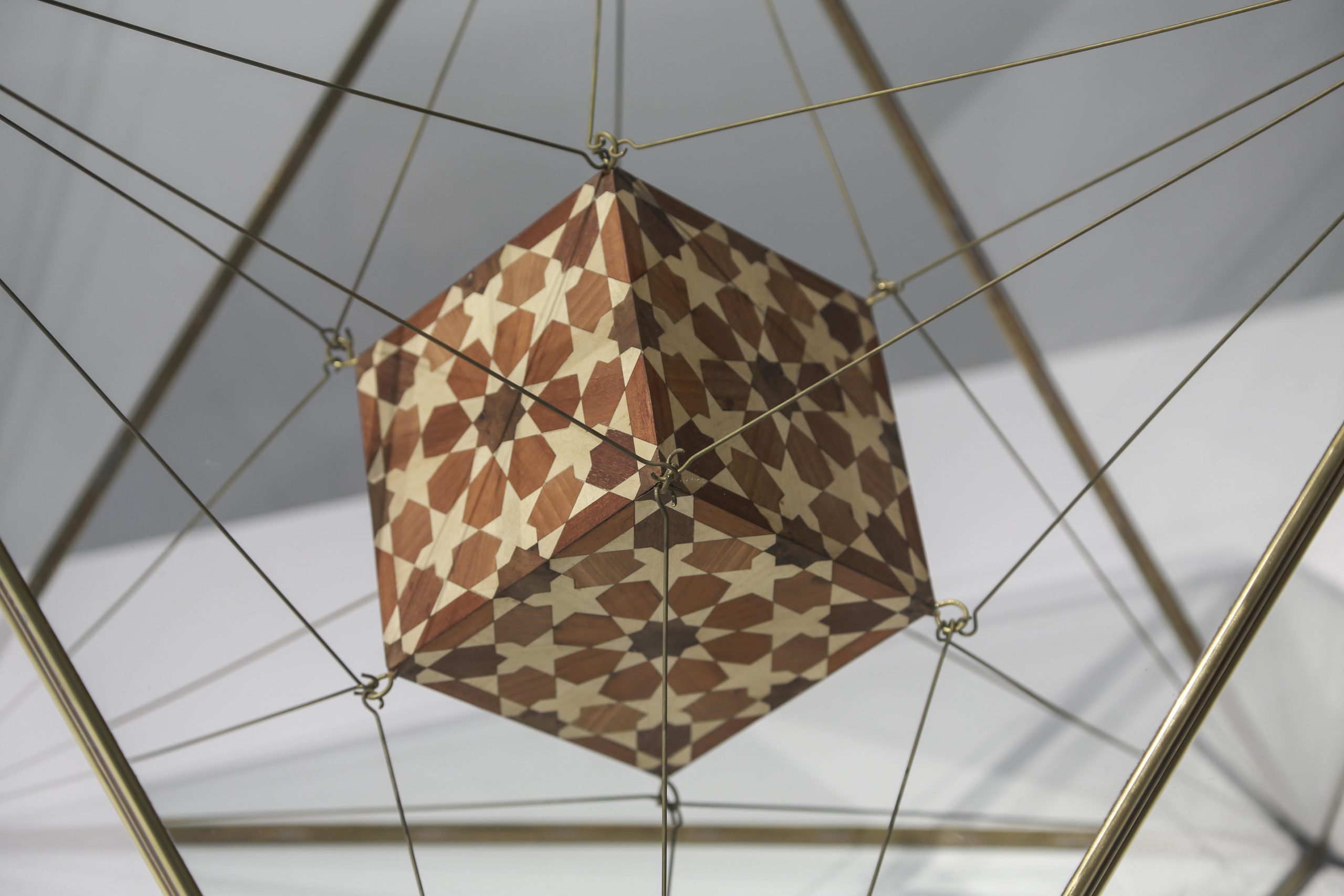 Detail of Cube Within an Octahedron II from The Platonic Solid Duals series, 2019, Wood, copper and brass, 121 x 100.2 x 100.2 cm. Image courtesy of Maraya Art Centre.