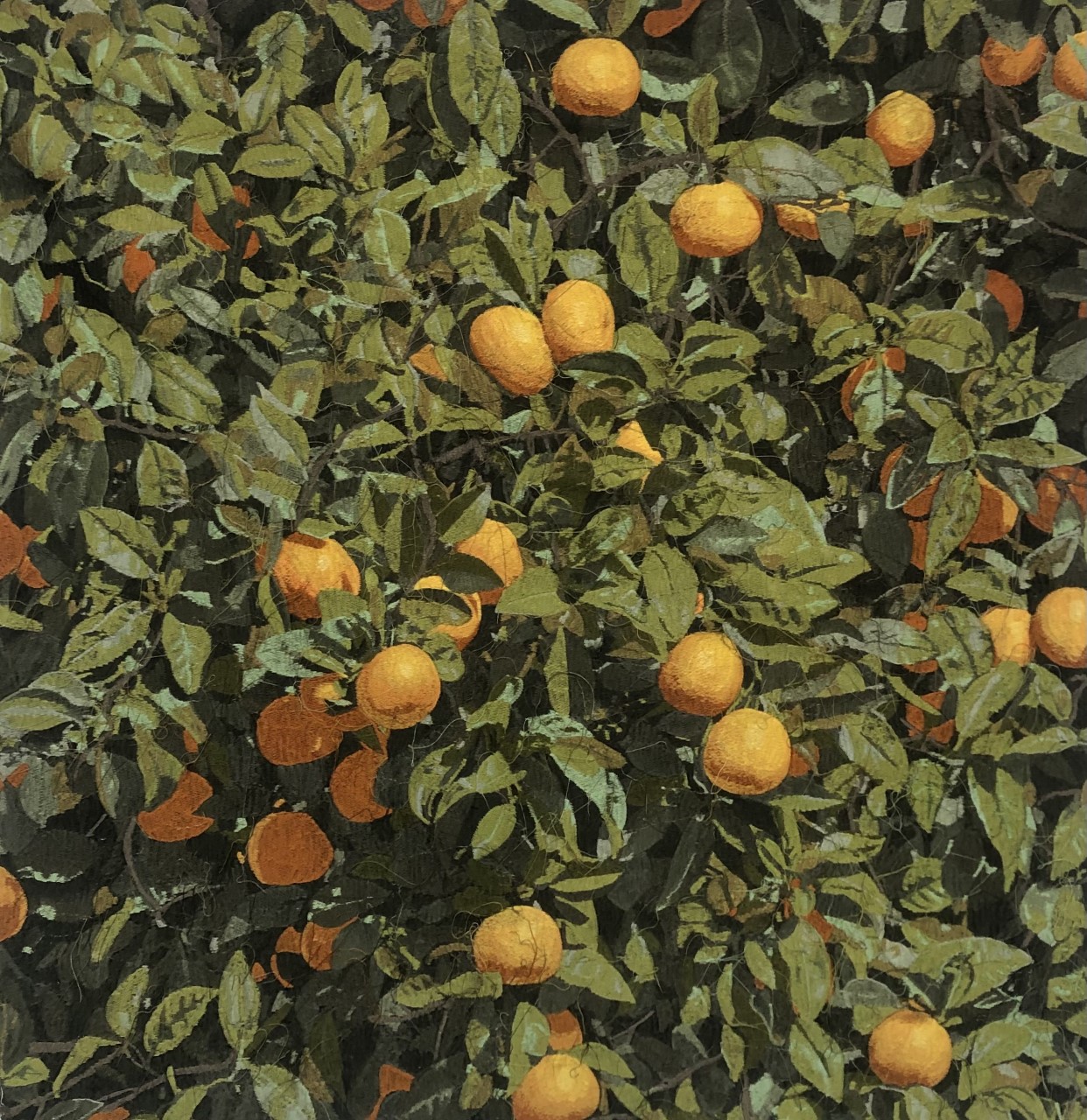 Orange Tree, 2022, Free Hand Machine Embroidery, 90 x 90 cm